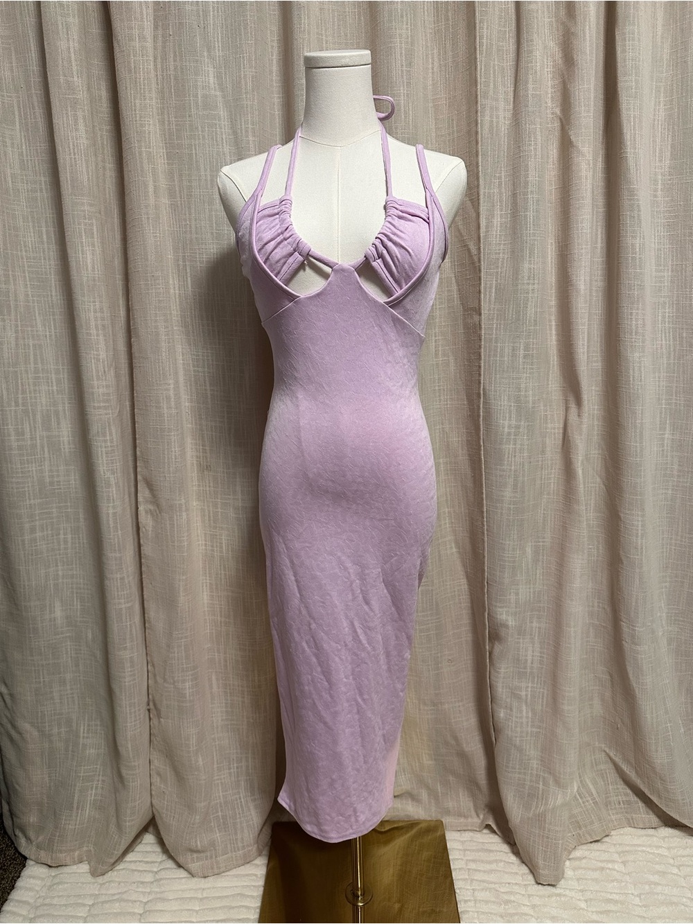 PLT Lilac Textured Strappy Halterneck Midi Dress